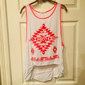 High-low white and hot pink blouse